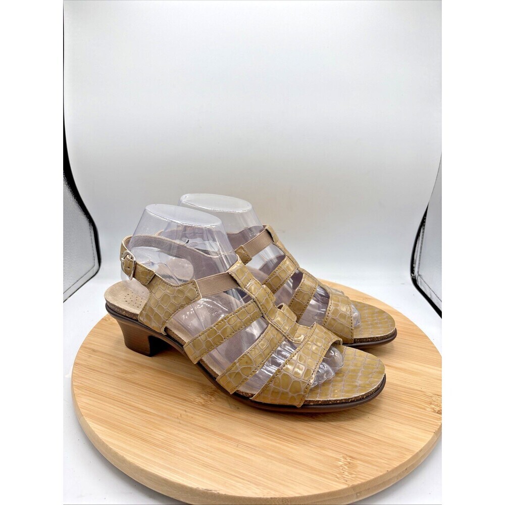 SAS Allegro Golden Tan Croc Block Heel Sandals Womens 9M Comfort Slingback